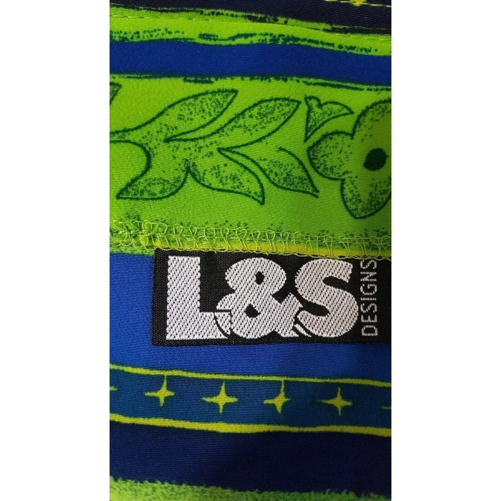 Vintage Maxi Wrap Skirt Small Floral Tribal Blue Green Polyester  L&S Designs